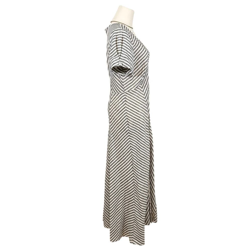 Max Studio Black White Stripe Cotton Maxi Dress Size 8 Button Front - Picture 5 of 10